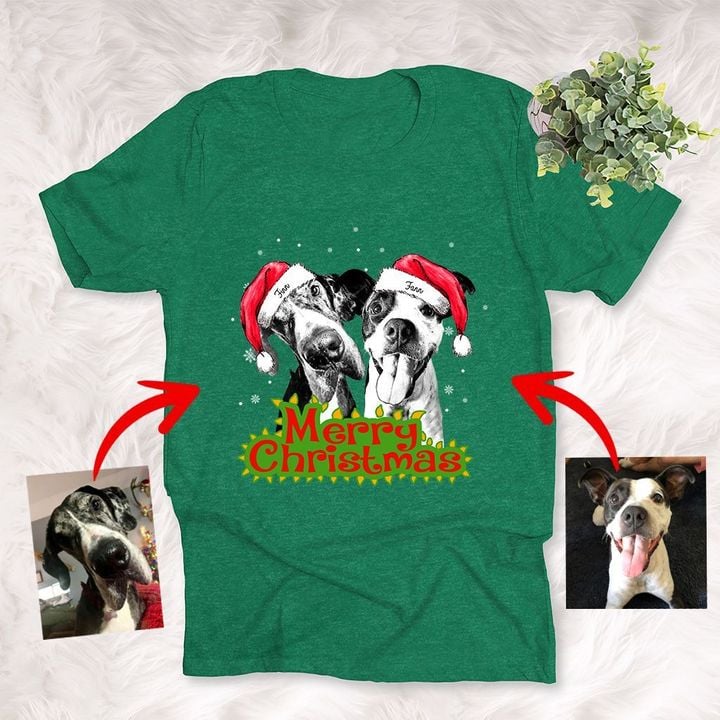 Personalized Sketch Pet Portrait T-shirt Christmas Gift For Dog Mom, Dog Dad, Pet Parents