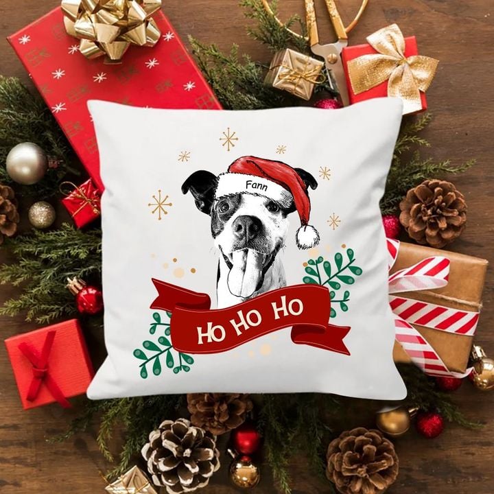 Customized Christmas 2021 Sketch Pet Portrait Christmas Ribbon Pillow Case Gift For Dog Lovers On Holiday