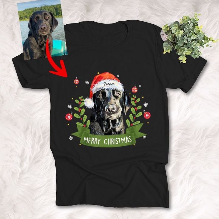 Merry Christmas Colorful Painting Santa Dog Xmas Vibes Unisex T-Shirt Christmas Gift For Pet Parents, Dog Lovers