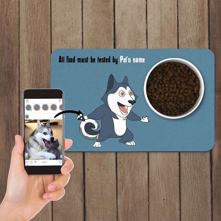 Personalized Funny Pet Cartoon Food Mat, Sketch Dog Mat, New Puppy Gift 12"x18"