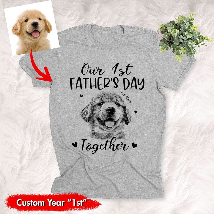 Our 1st Father Day Together Dog Sketch Custom T-Shirt, Father's Day Gift