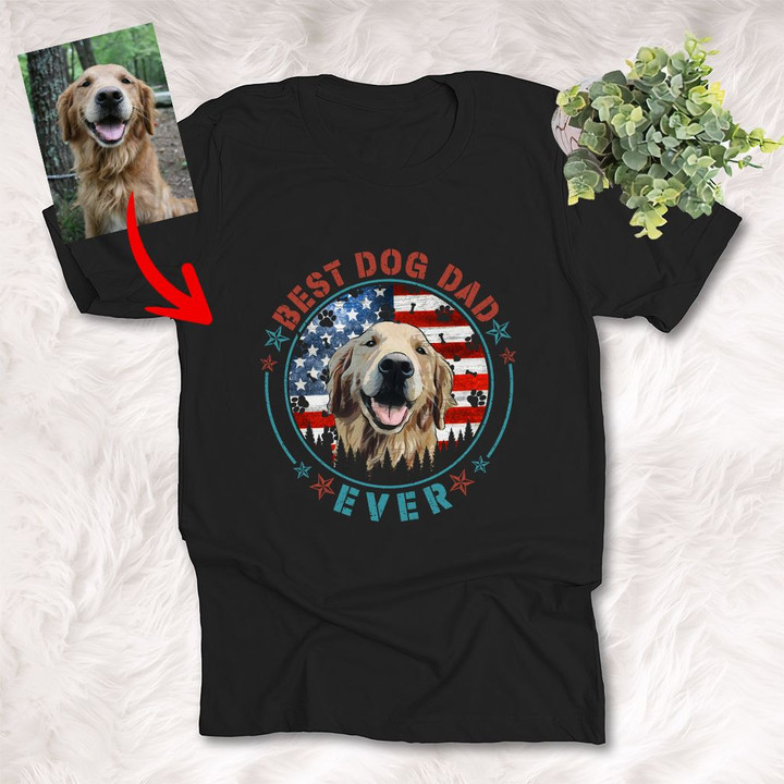 Best Dog Dad Ever With America Flag Custom T-shirt for Dog Dad