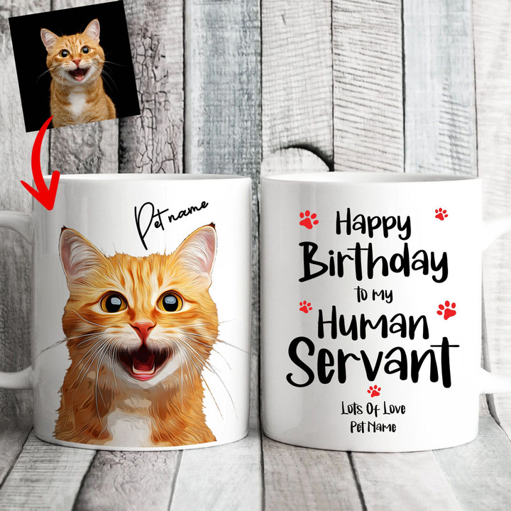 Happy Birthday To My Human Funny Custom Birthday Mug For Cat Lovers