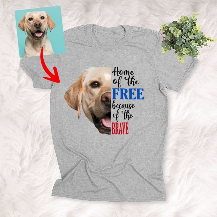 Home of the Free Custom Unisex T-shirt With Pet Photo For Dog Lovers