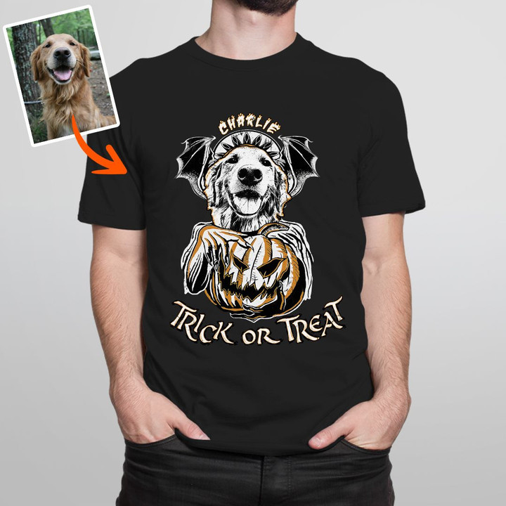 Trick Or Treat Custom Sketch Dog Portrait Unisex T-shirt on Halloween Day