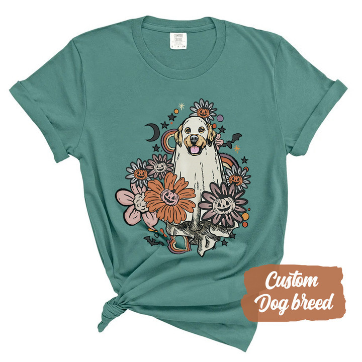 Personalized Vintage Dog Halloween Ghost Comfort Color Unisex T-shirt