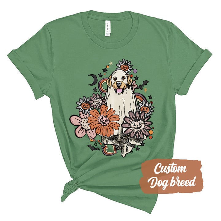 Personalized Flora Vintage Dog Ghost Halloween Unisex T-shirt