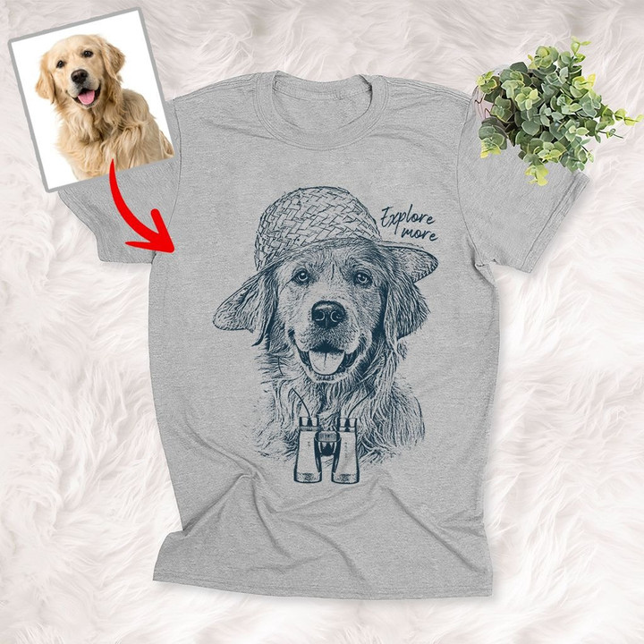 Explore More With Dog Sketch Custom Unisex T-shirt