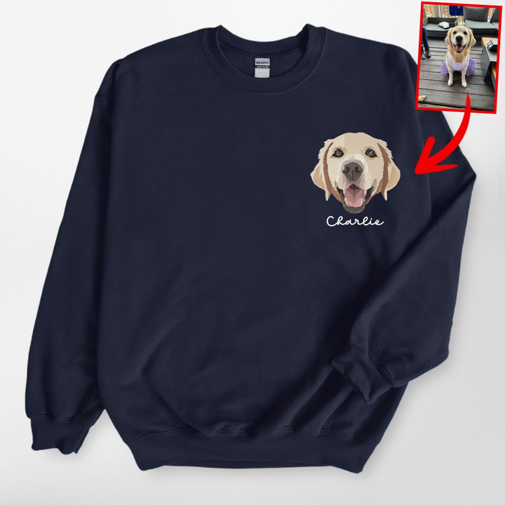 Stunning Custom Dog Face Embroidered Sweatshirt [Durable Gift For Dog Mom]
