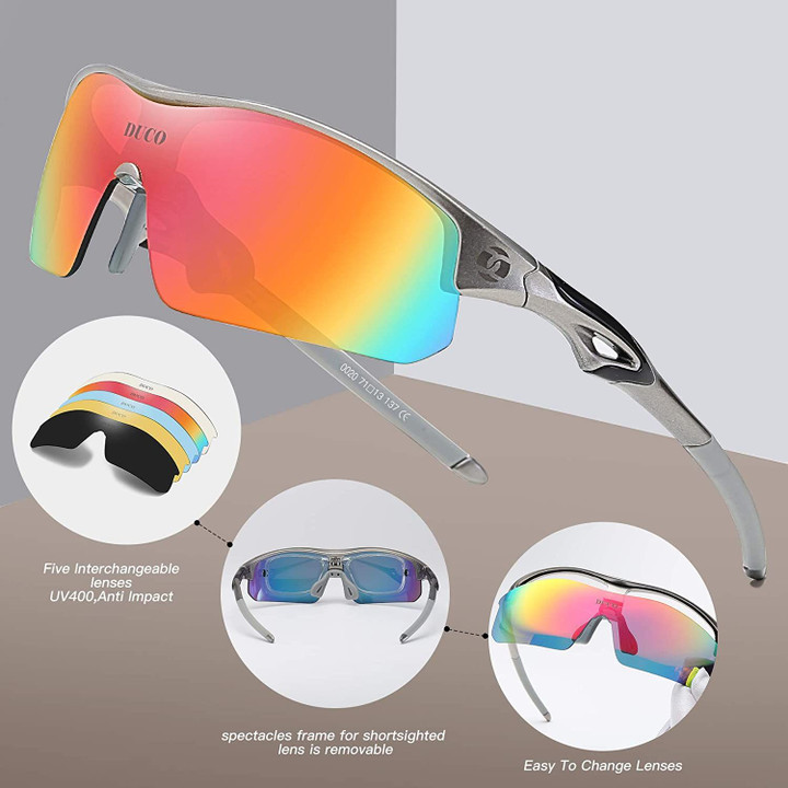 Polarized Sports Sunglasses Cycling Glasses with 5 Interchangeable Lenses