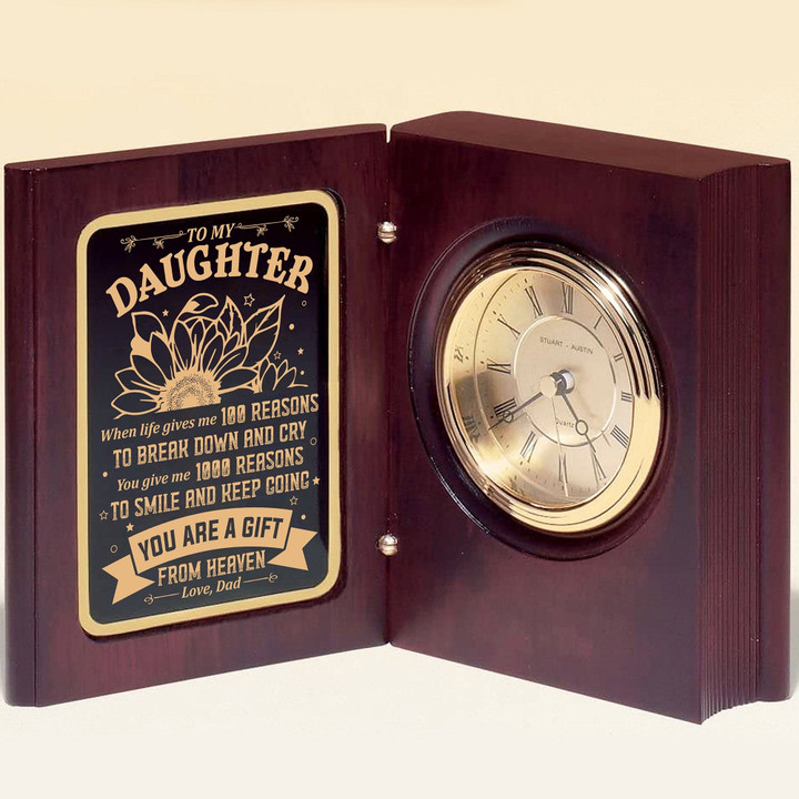 Dad To Daughter - You Are A Gift From Heaven - Wooden Book Clock