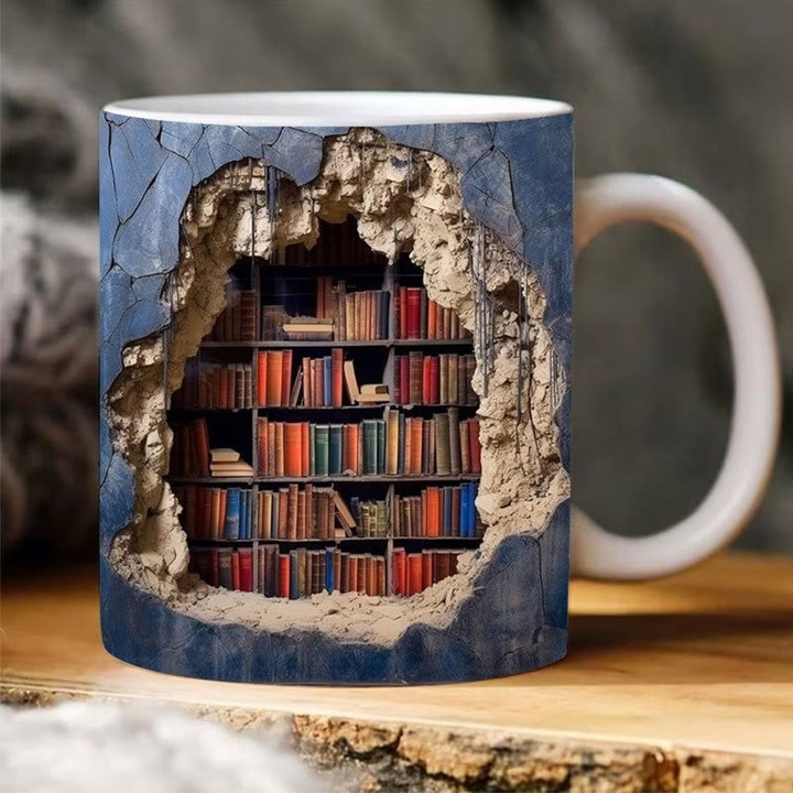🎁3D Bookshelf Mug