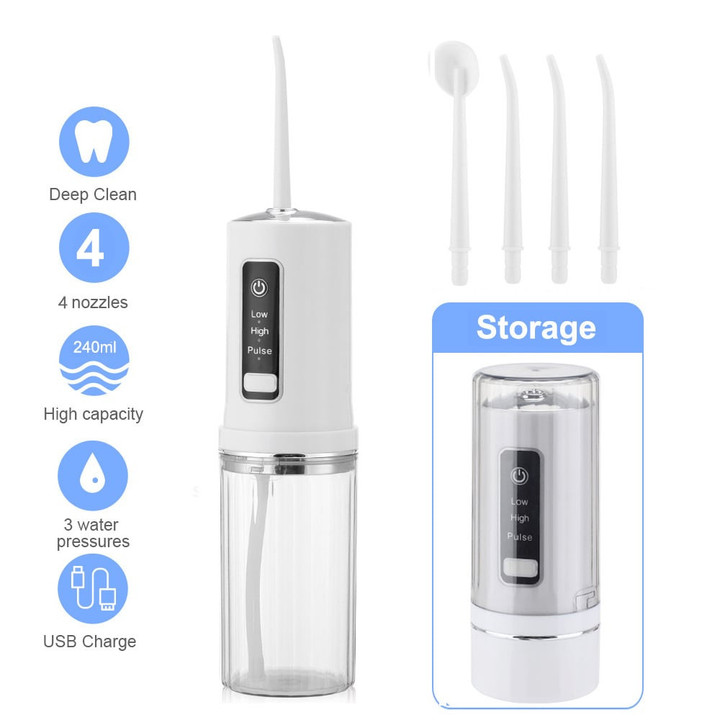 Cordless Water Dental Flosser With 4 Jet Tips