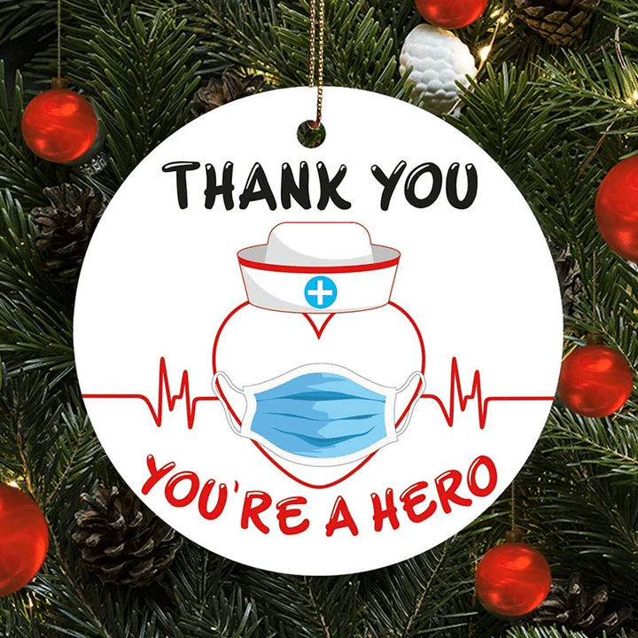 Thank You You'Re a Hero Heathcare Worker Face Mask Nursing Christmas Ornament