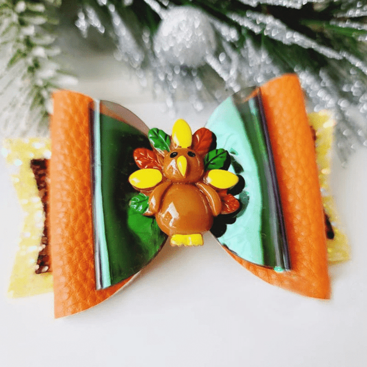 Thanksgiving Bow Clip Turkey Glitter Leather Bow Alligator Clip Thanksgiving Turkey Glitter Bow Clip