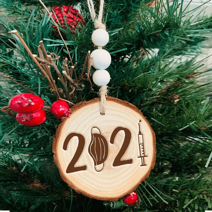 Personalized 2021 Chic Wood Christmas Ornament