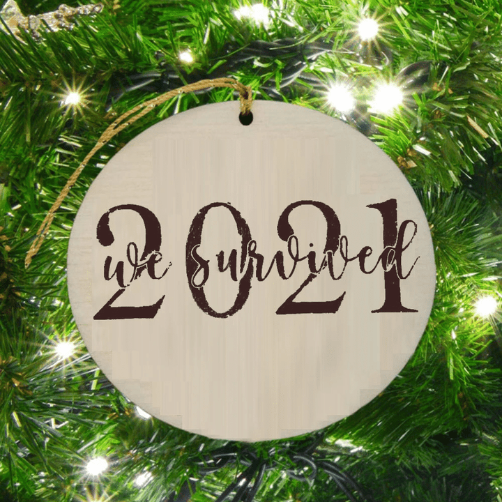 Personalized 2021 We Survived Wood Christmas Ornament