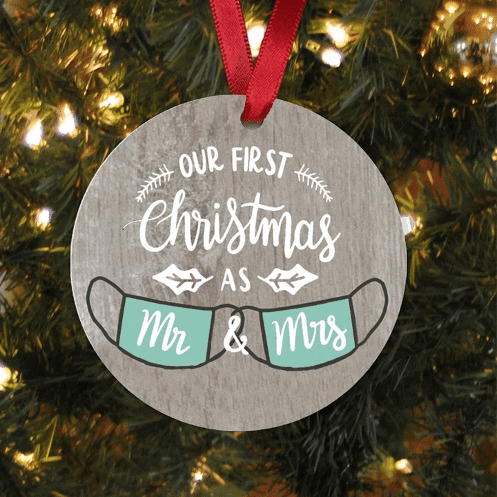 Funny Ornament Our First Christmas 2021 Masks Wedding Marriage Newlywed Mr And Mrs