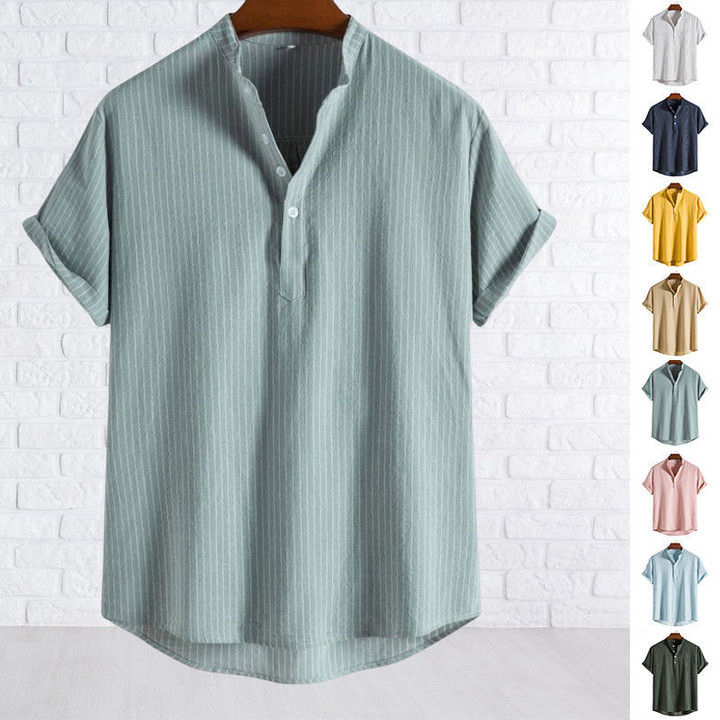 Striped Stand Collar Short Sleeve Shirt 🔥HOT DEAL - 50% OFF🔥