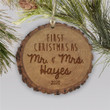 Engraved First Mr. & Mrs. Rustic Wood Christmas Ornament