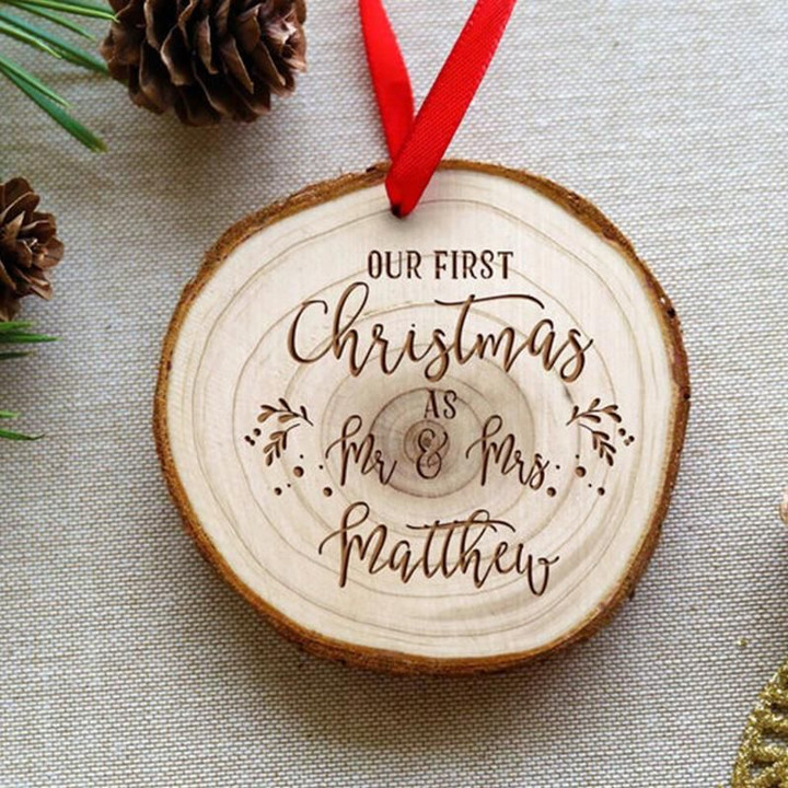 First Christmas Wooden Bauble Ornament Christmas Gift For Newlyweds