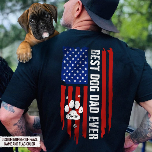 Best Dog Dad Ever Paw American Flag Backside Dog Shirt