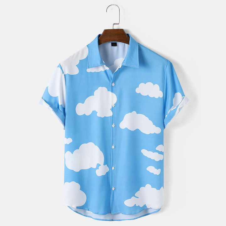 3D Clouds Print Lapel Shirts