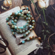 Jesus Cross Blue Green Meditation Beads Necklace