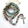 Jesus Cross Blue Green Meditation Beads Necklace