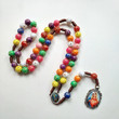 Virgin Mary Retro Colorful Catholic Rosary Chain Necklace DRS