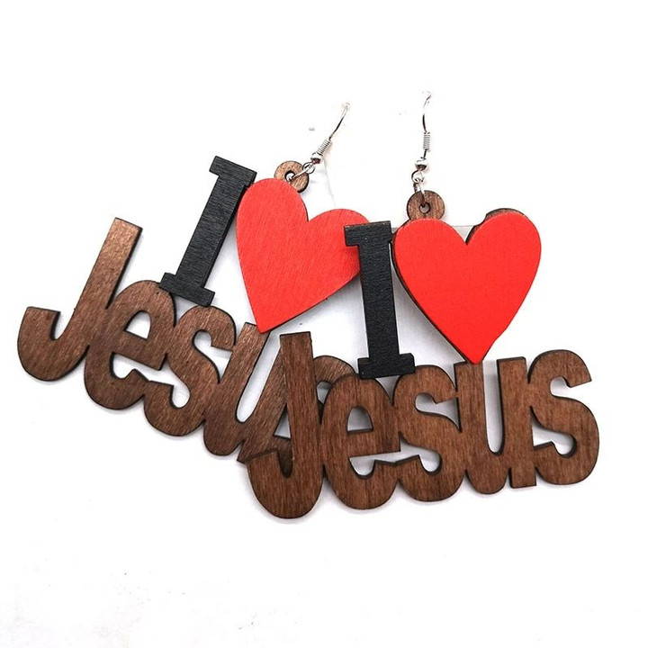 I Love Jesus Wooden Earrings