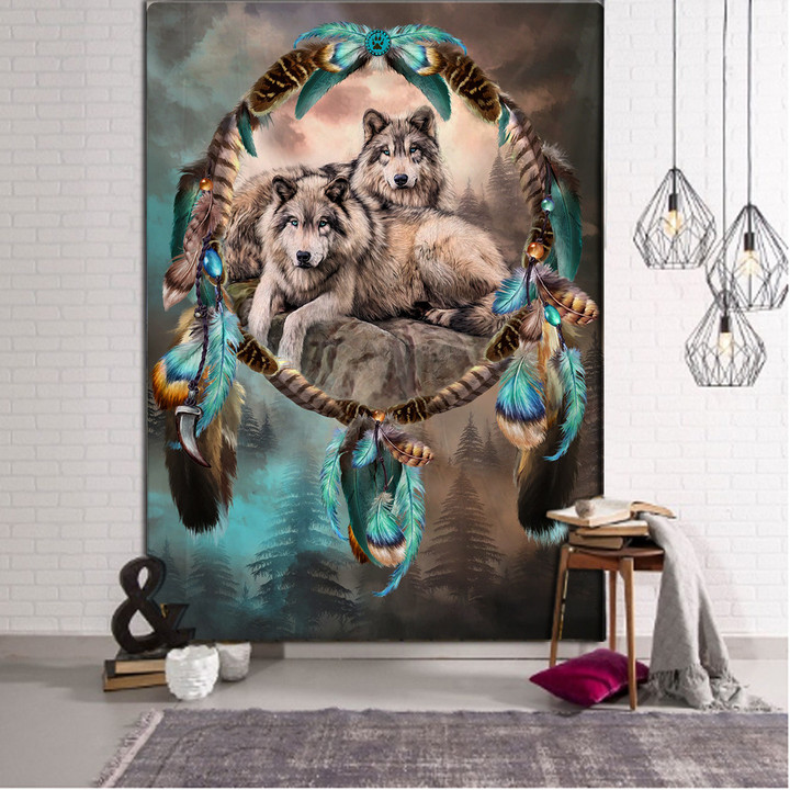 Wolves Dreamcatcher Holy Animals Tapestry