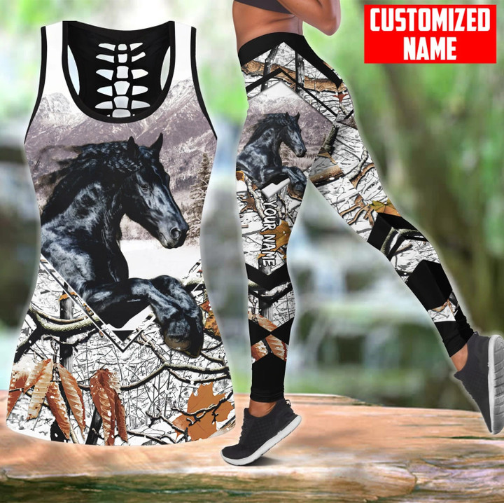 Friesian Horse Camo Personalized Name Combo Leggings And Tank 175