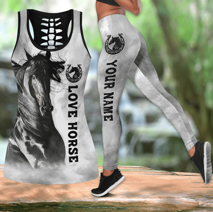 Black Horse Personalized Name Combo Leggings And Tank 176