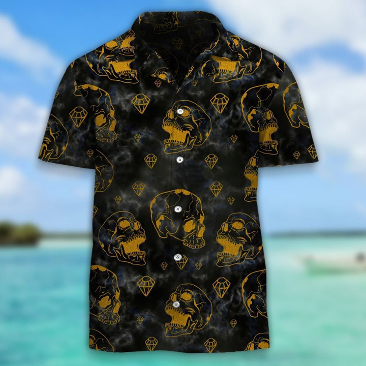 Golden Skull And Diamonds 3D All Over Printed Button Shirt 129