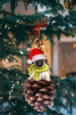 Pug sit on a giant dry pine cone Shape Ornament