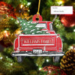 Red Truck Family Name With Christmas Tree Christmas Custom Ornament