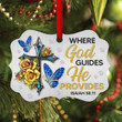 Pretty Cross And Flower Aluminium Ornament - Where God Guides, He Provides