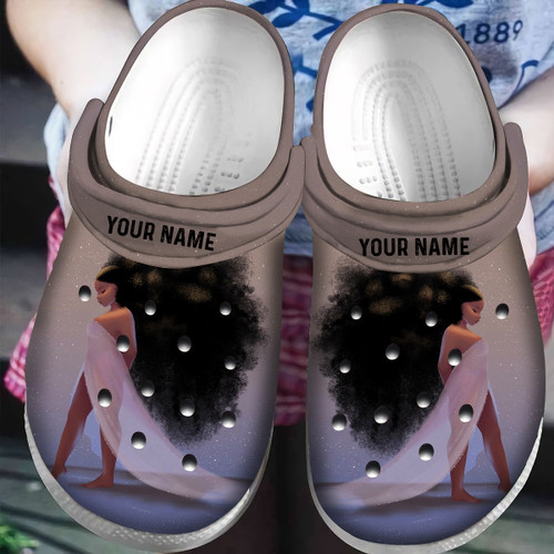 Personalized Afro Black Little Girl Art African American Crocs Classic Clogs Shoes PANCR0744