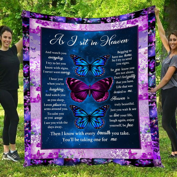 As I Sit In Heaven And Watch You Everyday Butterfly Purple Fleece Blanket