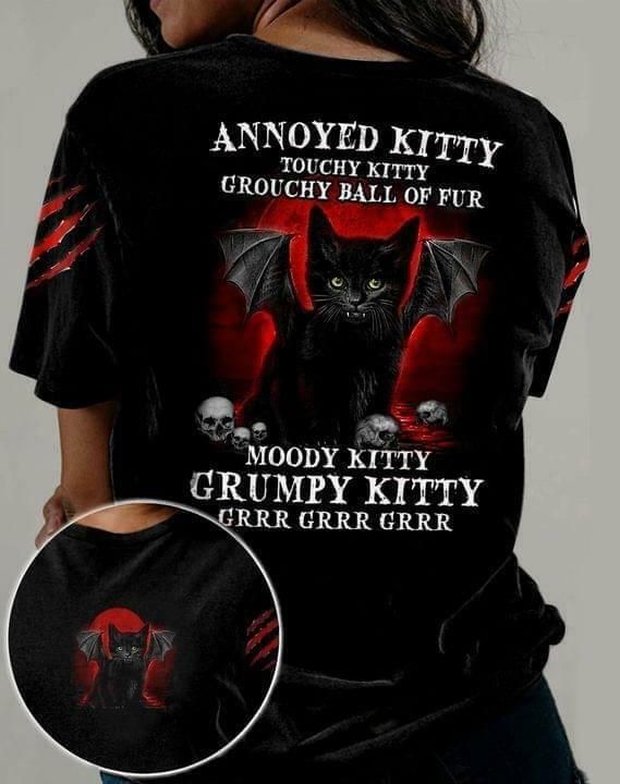 Black Cat Grumpy Kitty T-shirt Annoyed Kitty