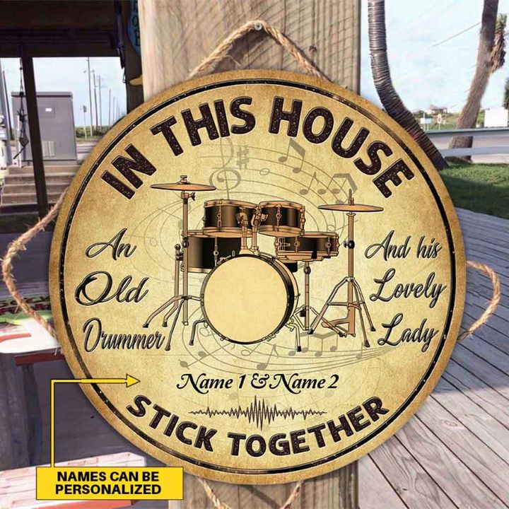 Personalized Gift For Couple Drummer Wood Circle Sign In This House