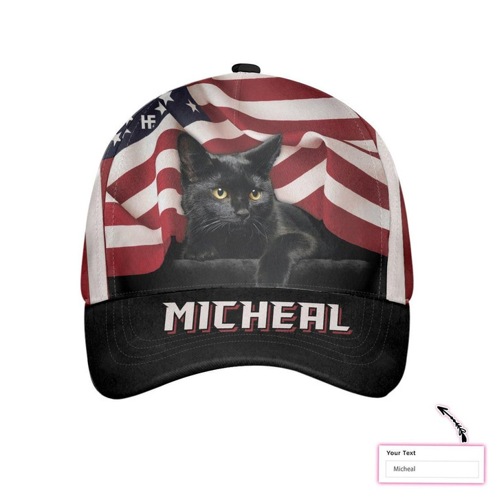 Black Cat Us Flag Custom Cap