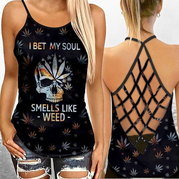Cannabis Skull Criss-Cross Tank Top I Bet My Soul Smells Like Weed