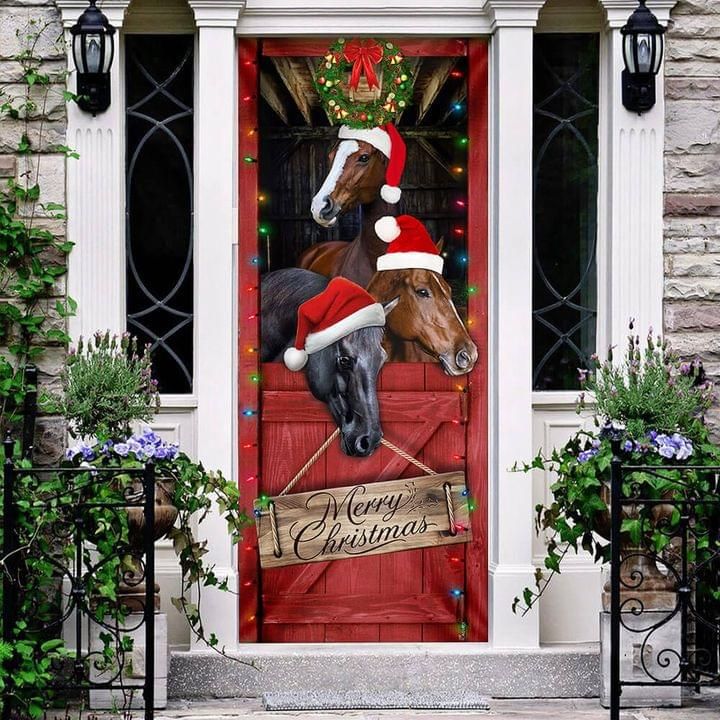 Christmas Gift Horse Door Cover Merry Christmas