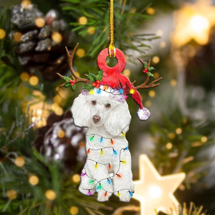 White Poodles Christmas Lights Shape Ornament