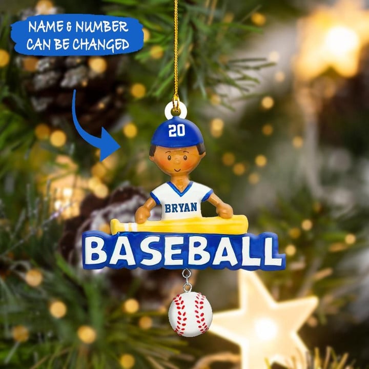Personalized Baseball Name & Number Shape Ornament