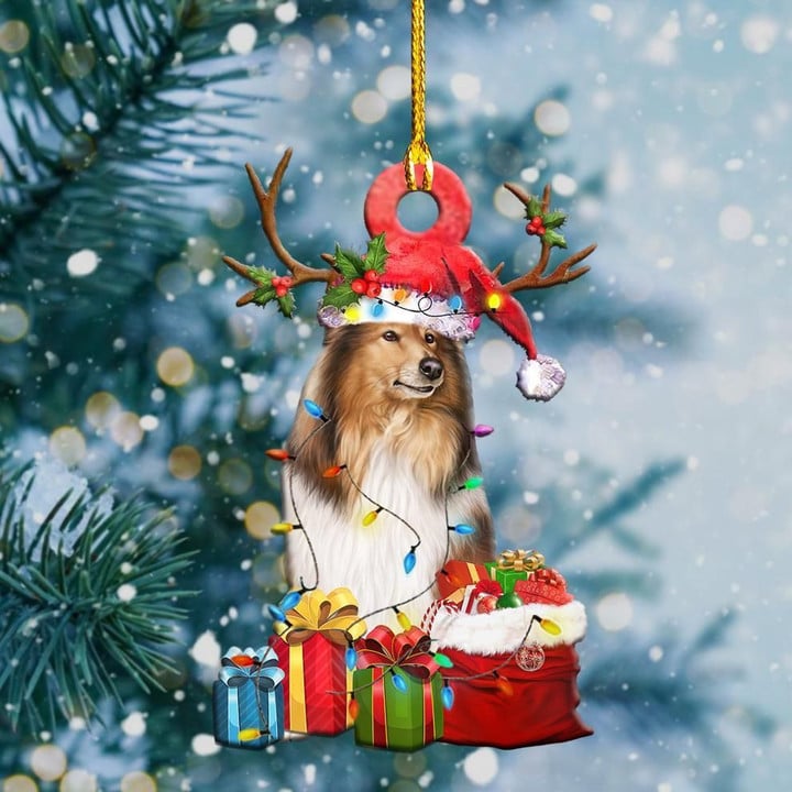 Shetland Sheepdog Christmas Lights Shape Ornament