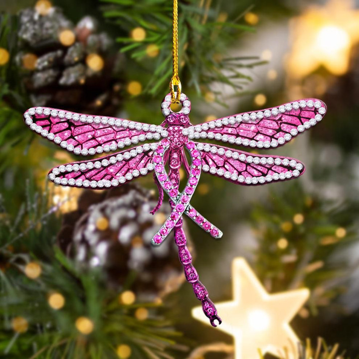 Breast Cancer Diamond Dragonfly Shape Ornament