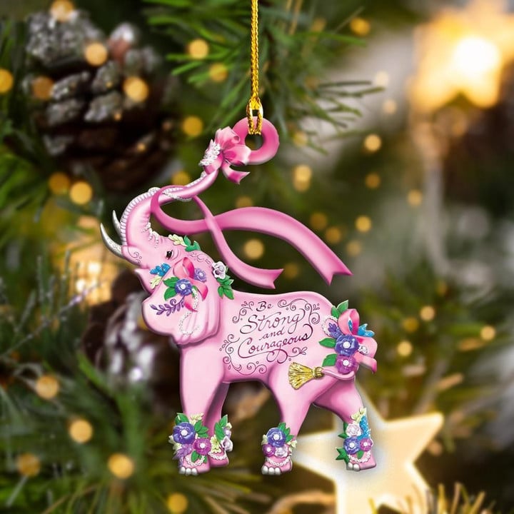 Breast Cancer Elephant Be Strong  Shape Ornament P303 PANORPG0048